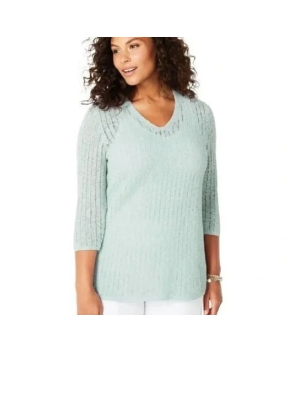 J. Jill Pastel Mint V-Neck Ribbed Knit Sweater